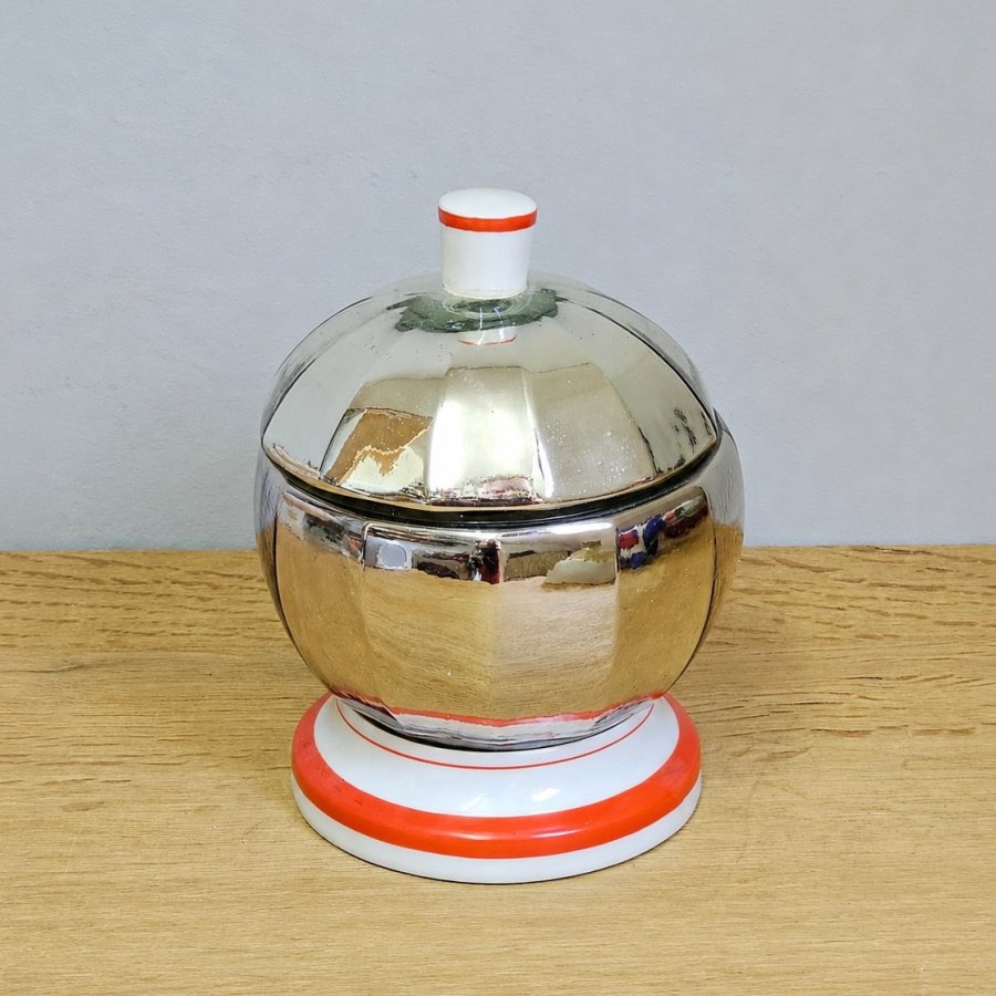Alte Butterdose / Kaviarkühler Haesco Schmidt & Co. DDR 50er 60er Jahre Glas Keramik